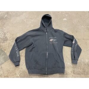 Harley-Davidson Hoodie Mens Large Gray Full Zip Savannah GA Motorcycle Graphic
